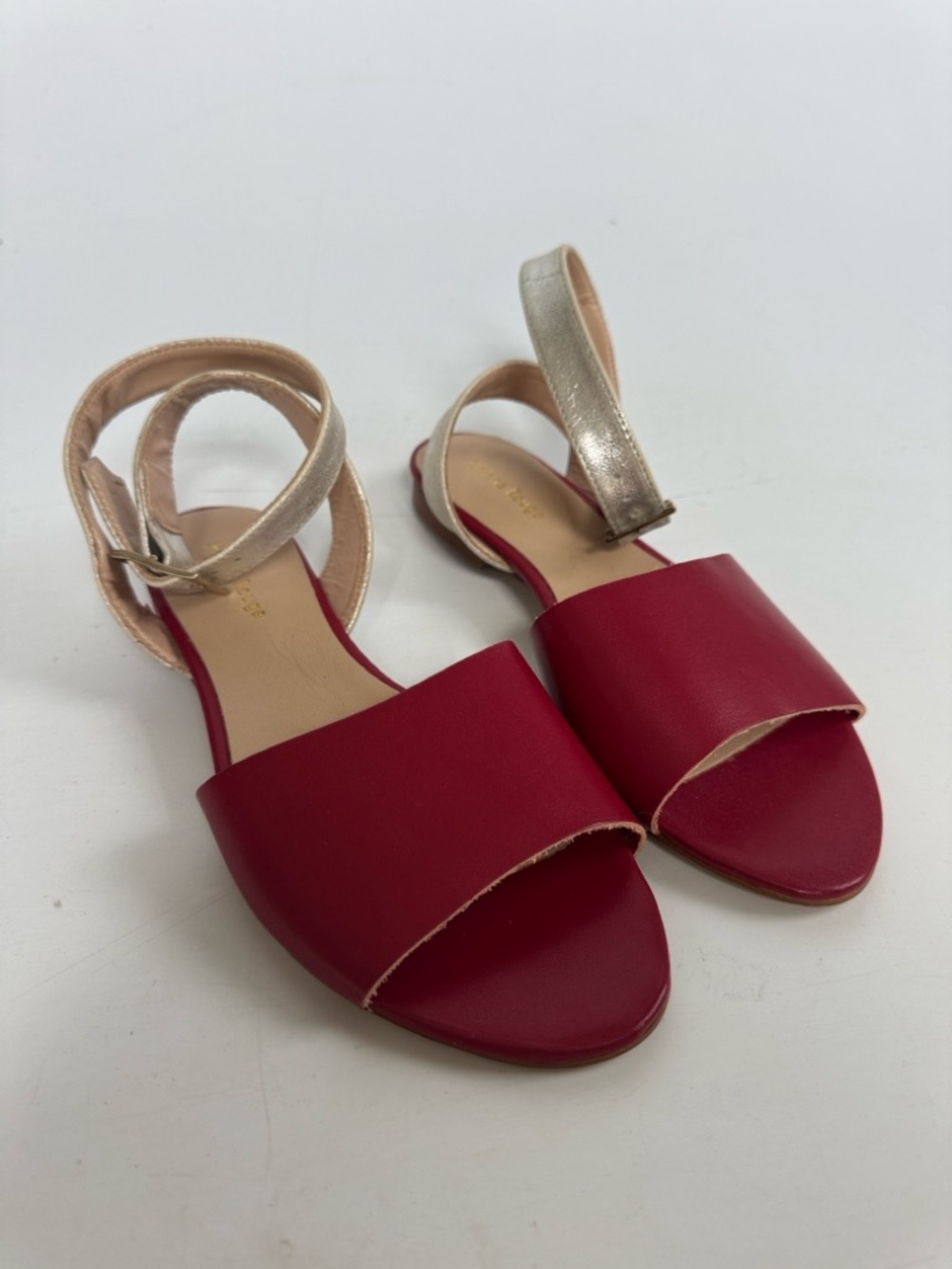 Helene Rouge Red Leather Open-Toe Ankle Strap Sandals European Size 36